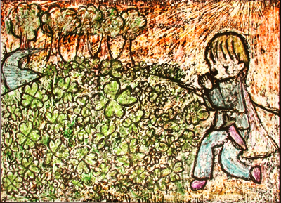 (八) 芽シドは、そらをみあげ りょう手をくみ、目をとじた。すると こえがきこえてきた。 「白き騎士、シドよ。わたしは、運の神、ウインドだ。いつも このきせつになると、こうして、国じゅうに 魔法のクローバーのタネをまいている。つまり、すべての人々に、なかよく しあわせを わけあたえているのだ。 おまえのもとで、めを出したのは、おまえがちゃんと 下ごしらえをして まっていたからだ。わたしは、いつもどおりのことを したまでだ。しあわせなどというものは、いつだって 手のとどくところにある。それを つかめない人は、ラクをして つかもうと しているからなのだ」そういいのこすと、ウインドは、また タネをふらせに、森を とおりすぎていった。 神のことばを かみしめた、シドは、魔法のクローバーをつみとって 森を あとにした。
